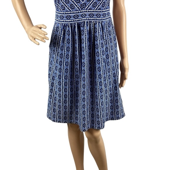 Maeve Anthropologie Blue Geometric Print Fit & Flare Dress Size 10 Sleeveless - Picture 3 of 7